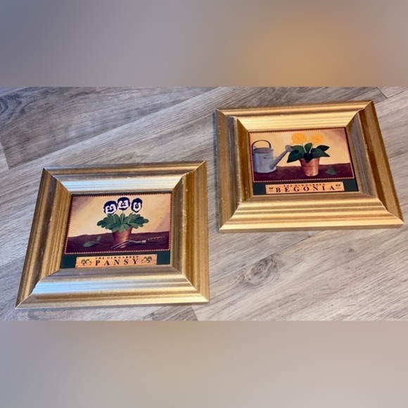 3 for 55$ Home Wall decor Set of 2 Gold paint wood frames plants begonia 7“x 8” - Picture 6 of 11